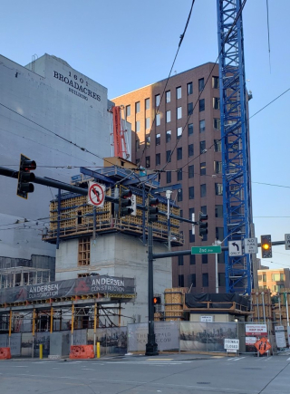 The tower you see rising up at 121 Stewart St right by the Pike Place Market in Downtown Seattle will be The Emerald condominiums. 